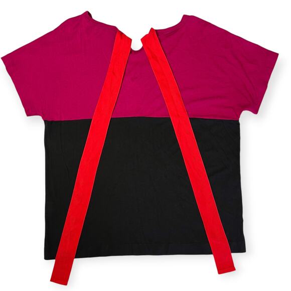 Sonia Rykiel Tie Neck T-Shirt Scandaleuse SIZE L Purple Black SS Top - Picture 2 of 10